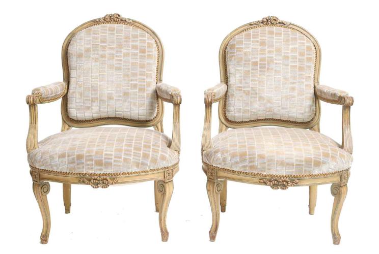Pair of Painted 19th Century Fauteuils by French