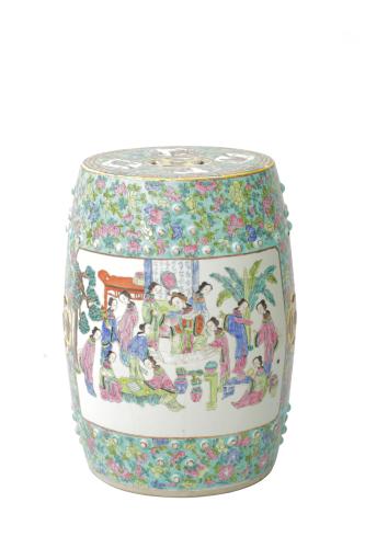 Chinese Famille Rose Garden Stool c. 1900 by Chinese