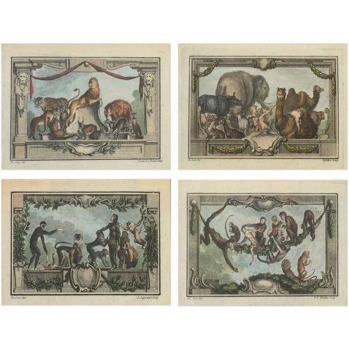 Set of Four 18th Century Jacques de Sève Hand Colored Engravings by French