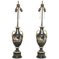 Pair of Staffordshire Classical Urn-form Lamps by English