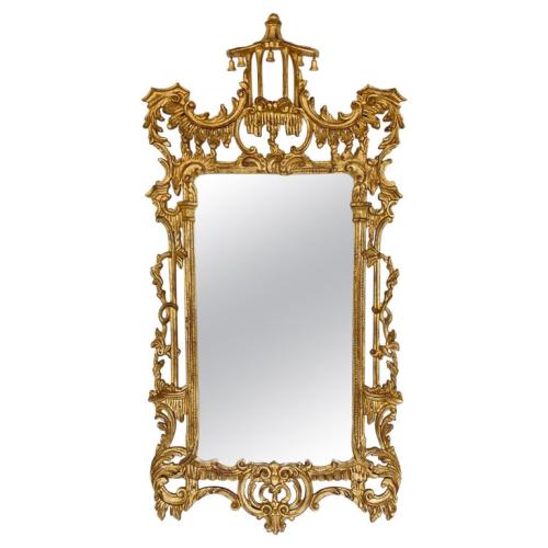 Carved Giltwood George III Style Mirror with Pagoda Pediment by Italian