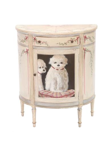 Demilune Cabinet Handpainted with Dogs by American