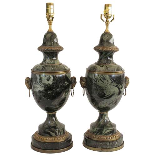 Pair of Marbelized Urn-form Lamps by Paul Hanson by American