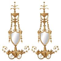 Pair of Giltwood Mirrored Sconces by Italian